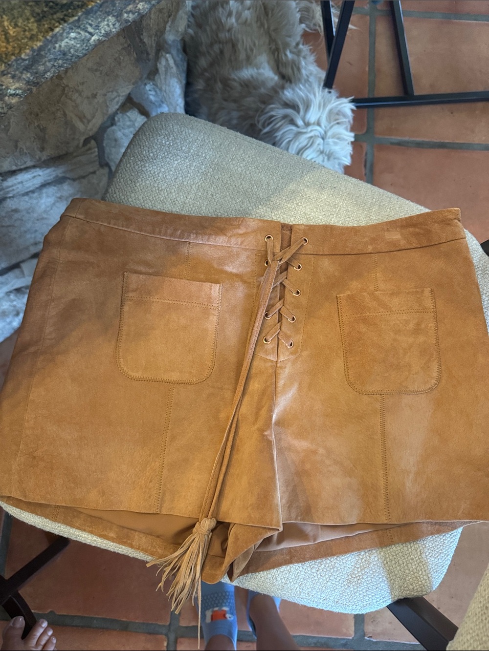 INTERMIX Tan Suede Lace-Up Front Shorts